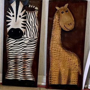 Metal wall art zebra & giraffe